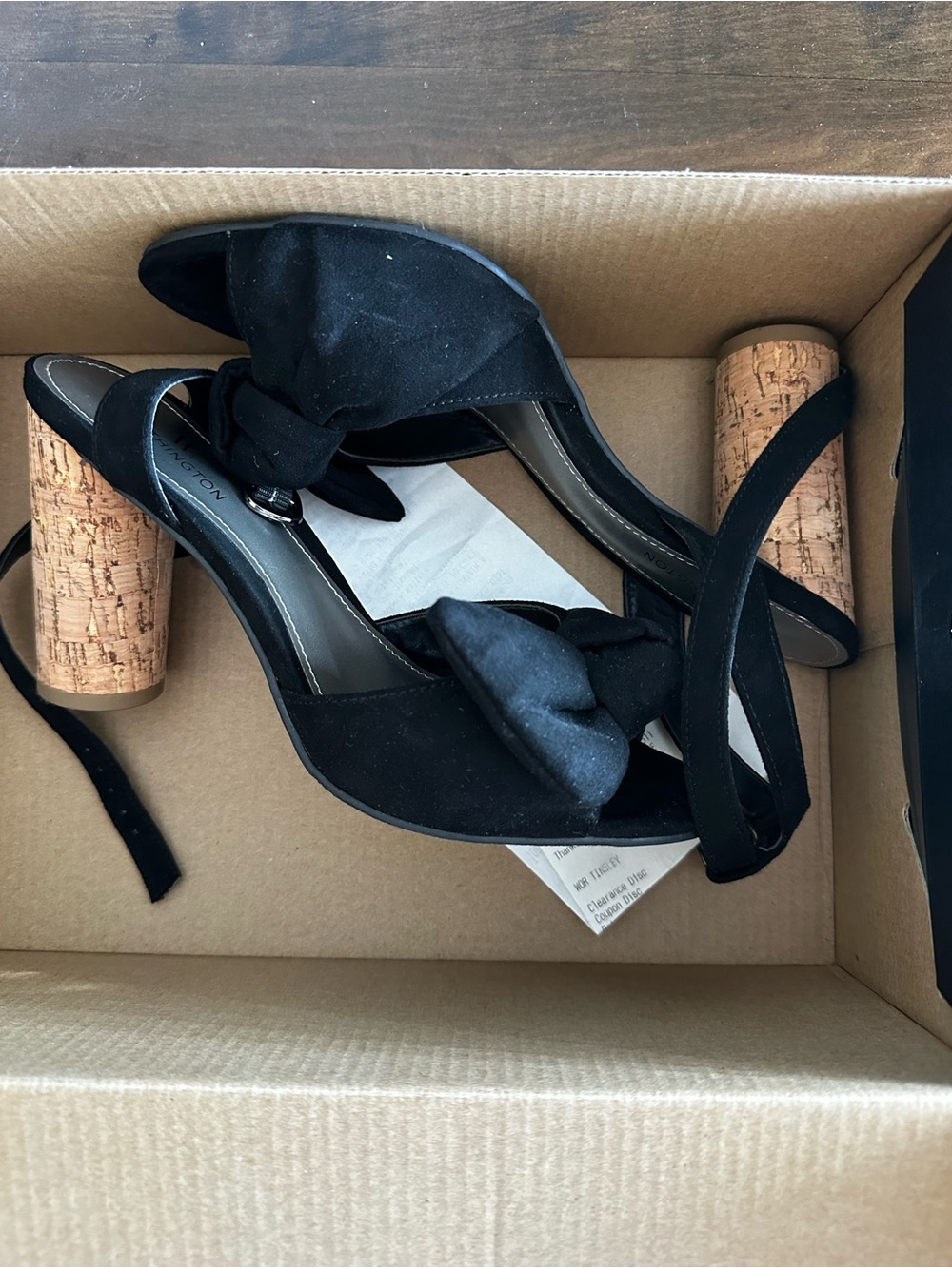 Worthington Black Suede Knot Cork Block Heel Sandals